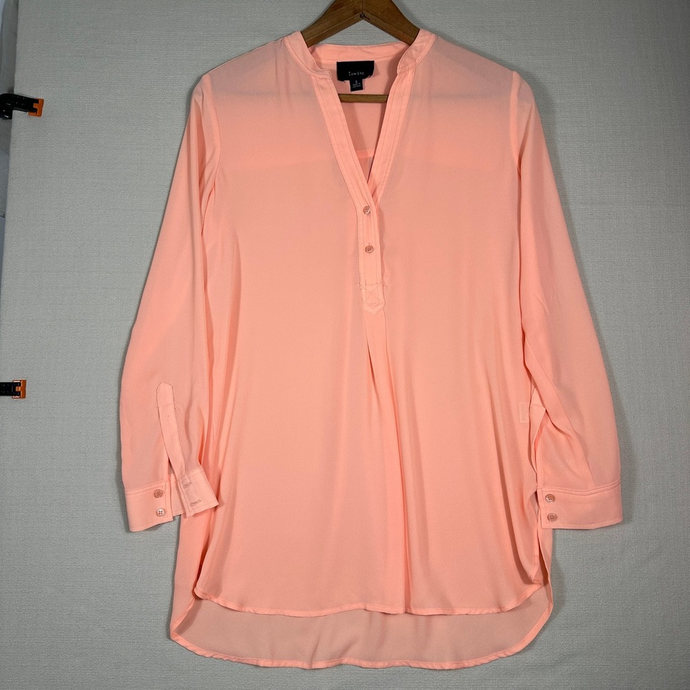 Lumiere Tunic Blouse Womens Small Peach Coral Excellent High Low Split V-Neck